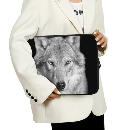 Monochrome Wolf Print Laptop Sleeve
