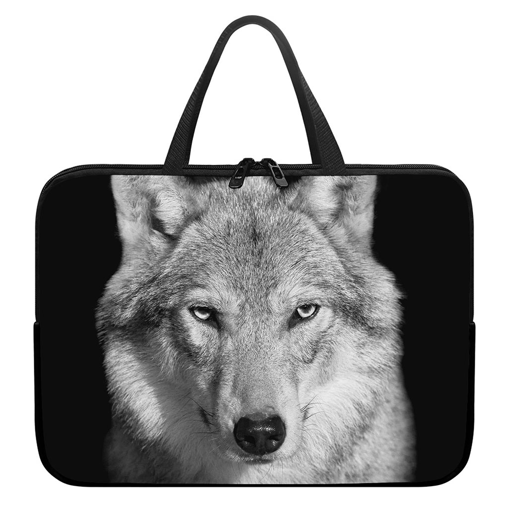Monochrome Wolf Print Laptop Sleeve With Handle