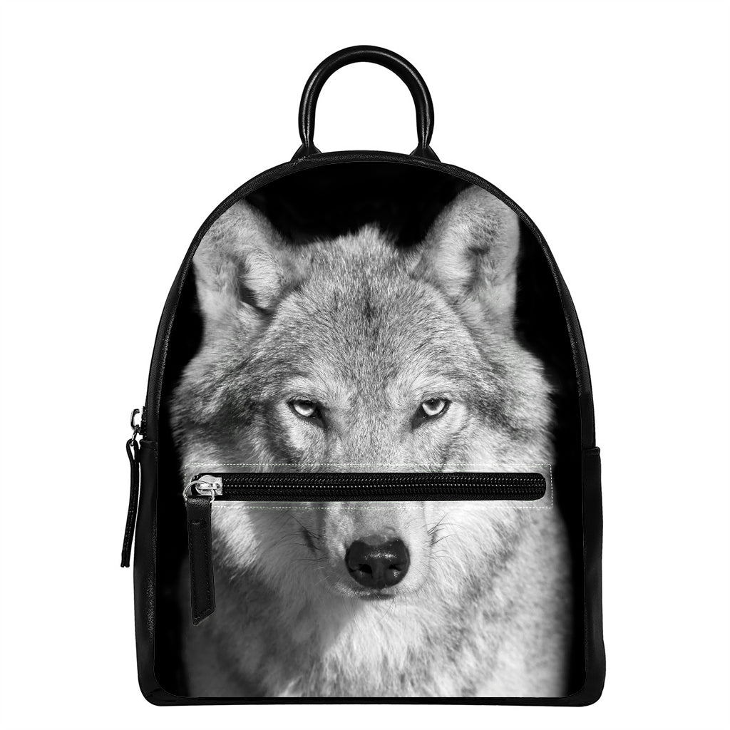 Monochrome Wolf Print Leather Backpack