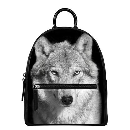 Monochrome Wolf Print Leather Backpack