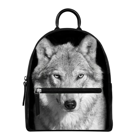 Monochrome Wolf Print Leather Backpack