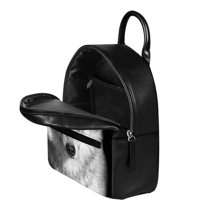 Monochrome Wolf Print Leather Backpack