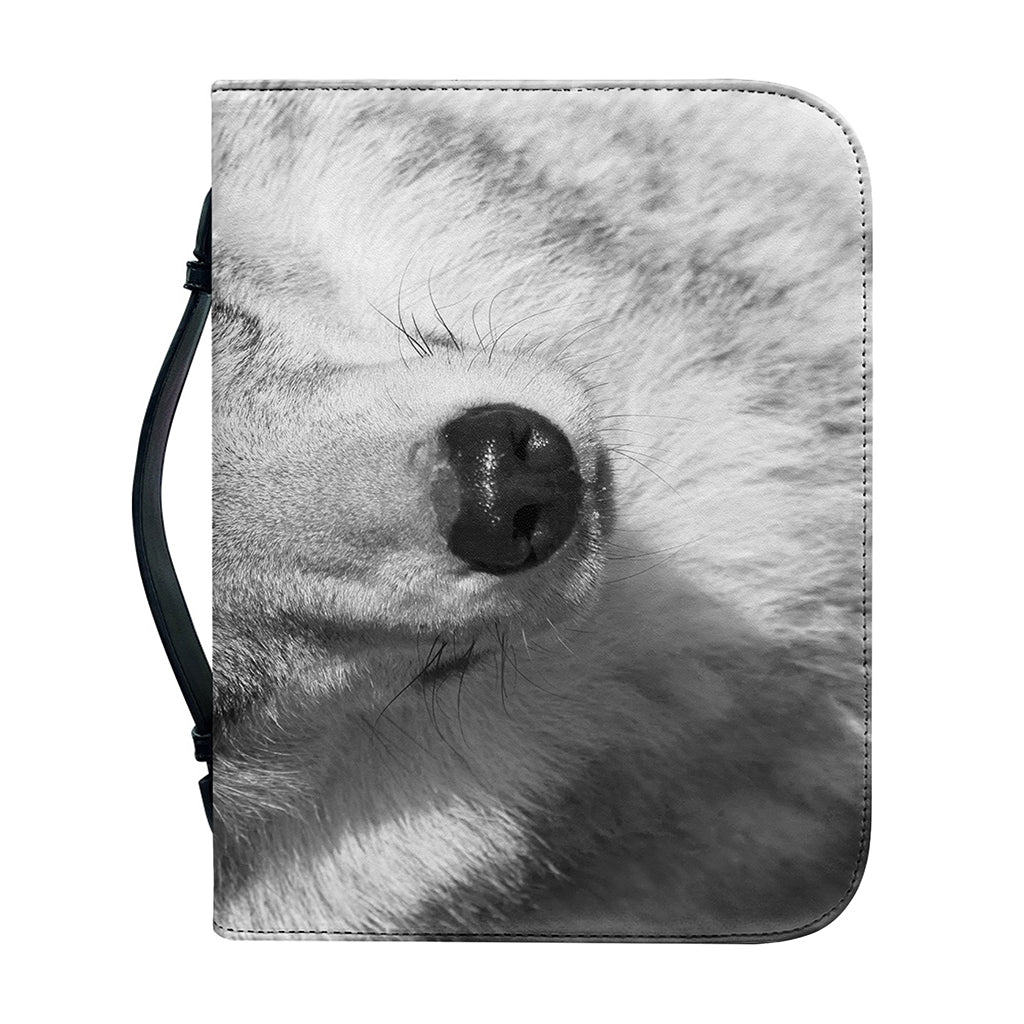 Monochrome Wolf Print Leather Bible Cover