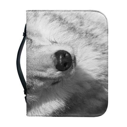 Monochrome Wolf Print Leather Bible Cover