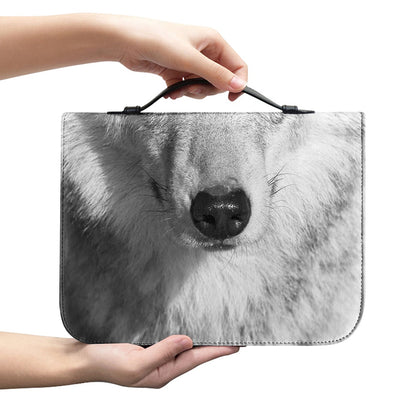 Monochrome Wolf Print Leather Bible Cover