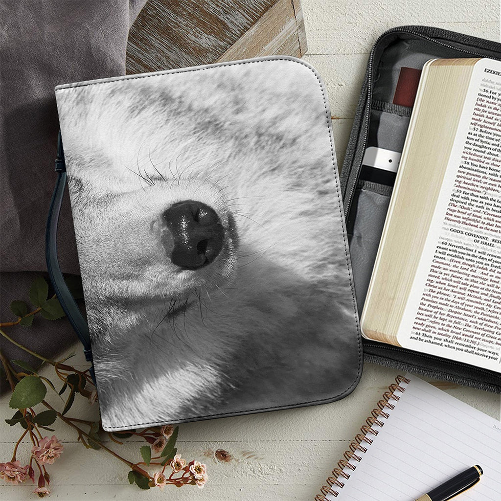 Monochrome Wolf Print Leather Bible Cover