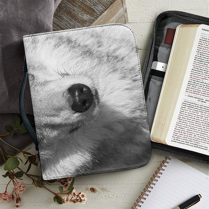 Monochrome Wolf Print Leather Bible Cover