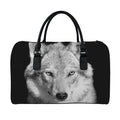 Monochrome Wolf Print Leather Duffel Bag