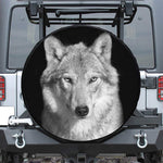 Monochrome Wolf Print Leather Spare Tire Cover