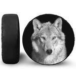 Monochrome Wolf Print Leather Spare Tire Cover