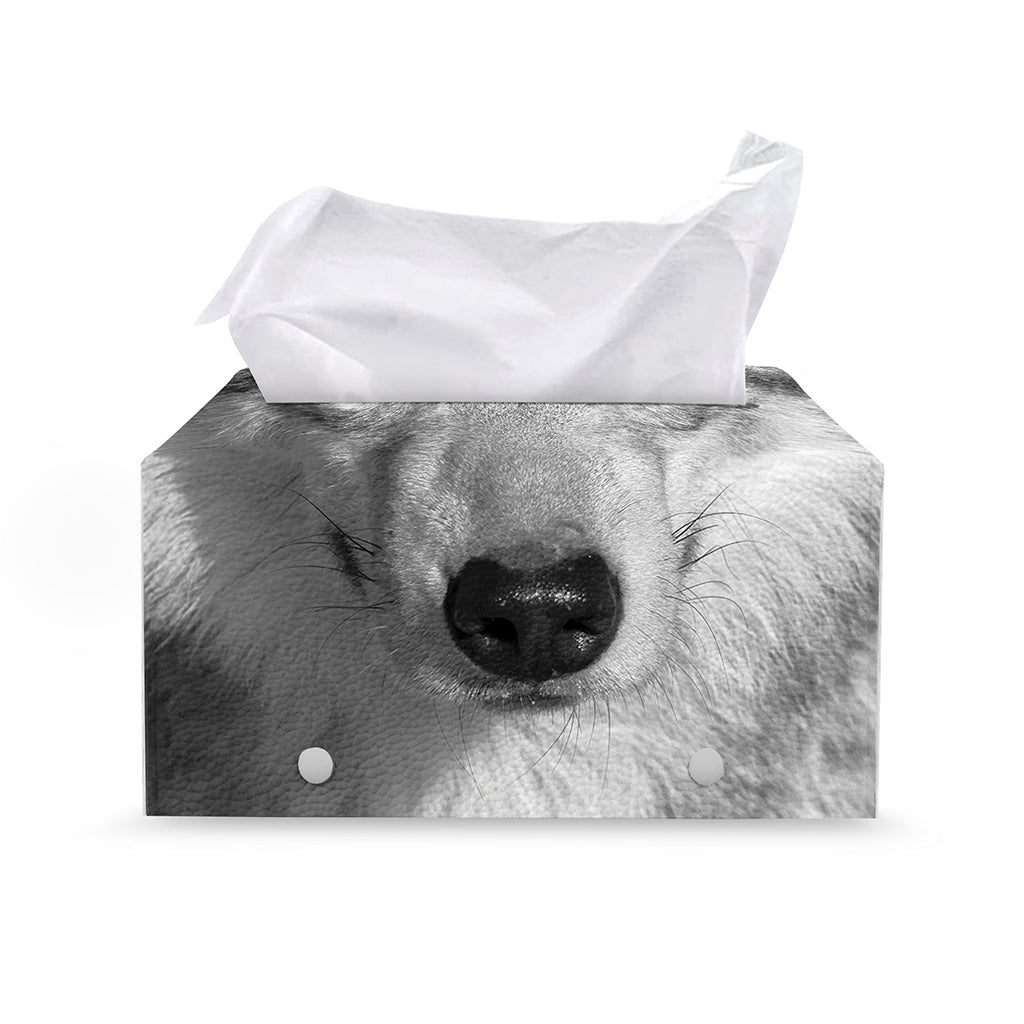 Monochrome Wolf Print Leather Tissue Box Cover
