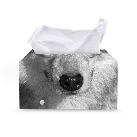 Monochrome Wolf Print Leather Tissue Box Cover