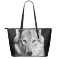 Monochrome Wolf Print Leather Tote Bag With Zipper