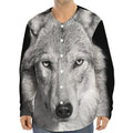 Monochrome Wolf Print Long Sleeve Baseball Jersey