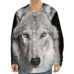 Monochrome Wolf Print Long Sleeve Baseball Jersey