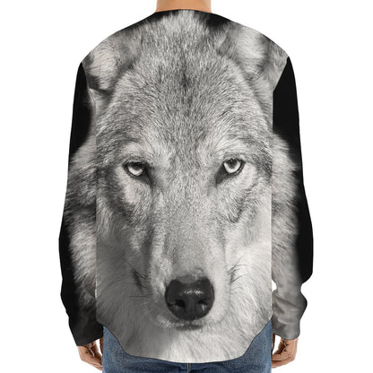 Monochrome Wolf Print Long Sleeve Baseball Jersey