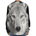 Monochrome Wolf Print Long Sleeve Baseball Jersey
