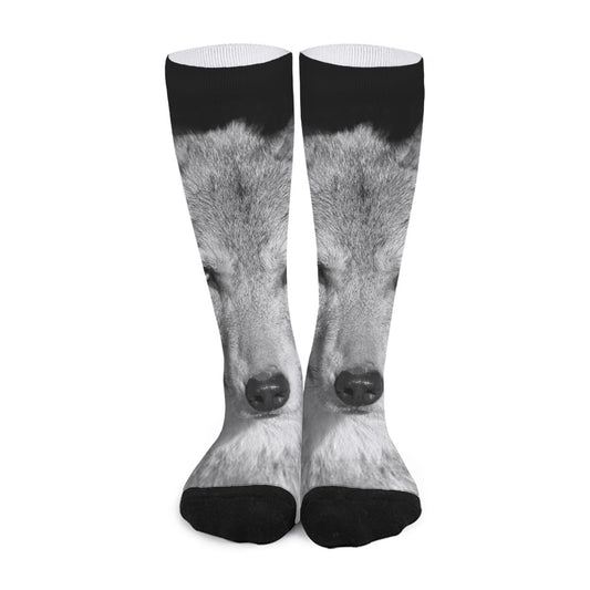 Monochrome Wolf Print Long Socks