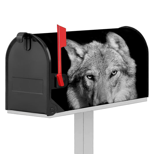 Monochrome Wolf Print Mailbox Cover