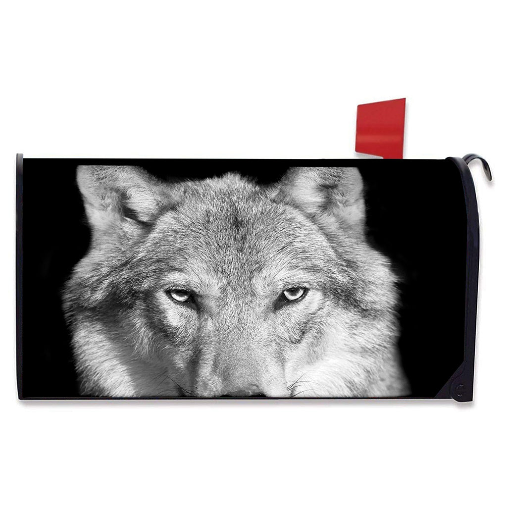 Monochrome Wolf Print Mailbox Cover