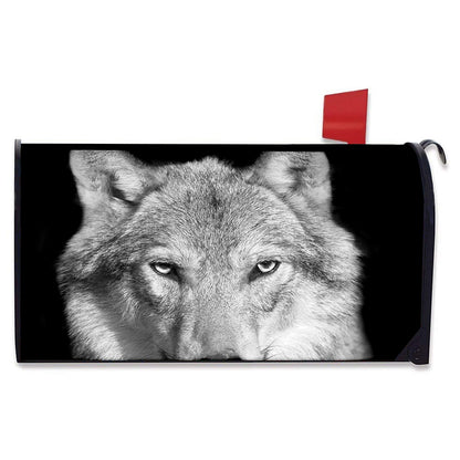 Monochrome Wolf Print Mailbox Cover