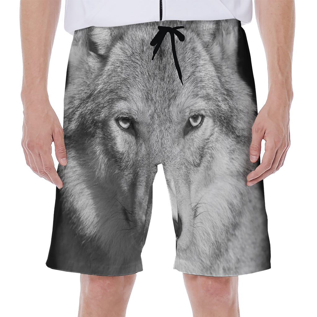 Monochrome Wolf Print Men's Beach Shorts