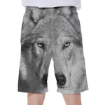 Monochrome Wolf Print Men's Beach Shorts