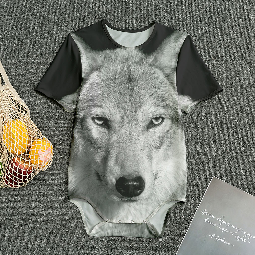 Monochrome Wolf Print Men's Bodysuit