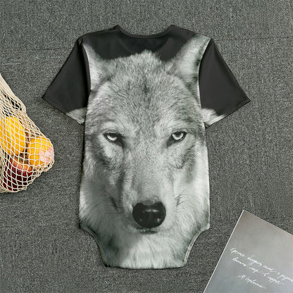 Monochrome Wolf Print Men's Bodysuit