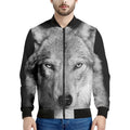 Monochrome Wolf Print Men's Bomber Jacket