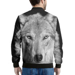 Monochrome Wolf Print Men's Bomber Jacket