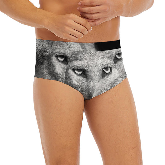 Monochrome Wolf Print Men's Briefs
