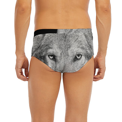 Monochrome Wolf Print Men's Briefs