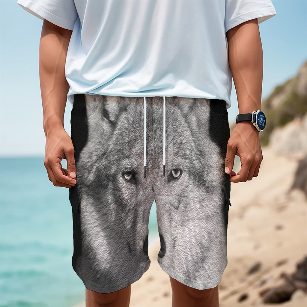 Monochrome Wolf Print Men's Cargo Shorts