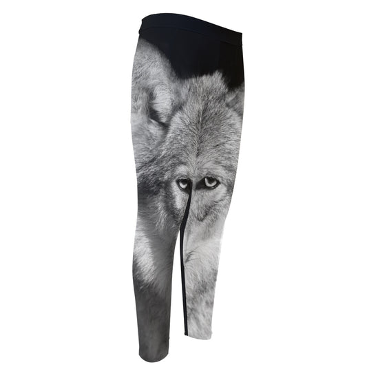 Monochrome Wolf Print Men's Compression Pants