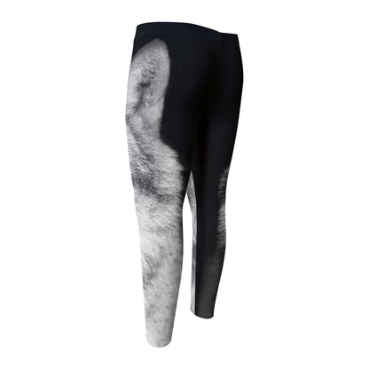 Monochrome Wolf Print Men's Compression Pants