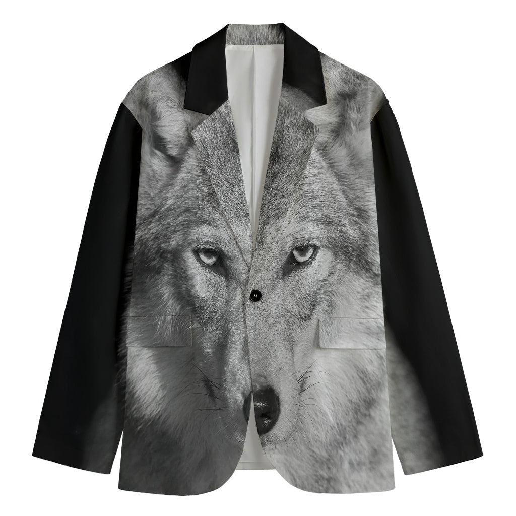 Monochrome Wolf Print Men's Cotton Blazer
