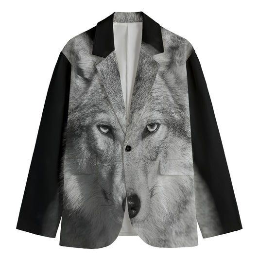 Monochrome Wolf Print Men's Cotton Blazer