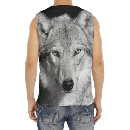 Monochrome Wolf Print Men's Fitness Tank Top