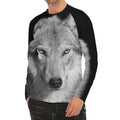 Monochrome Wolf Print Men's Long Sleeve Rash Guard