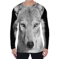 Monochrome Wolf Print Men's Long Sleeve T-Shirt