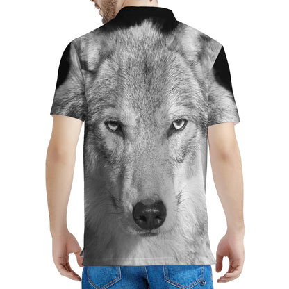 Monochrome Wolf Print Men's Polo Shirt