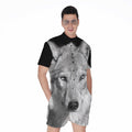 Monochrome Wolf Print Men's Romper