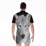 Monochrome Wolf Print Men's Rompers