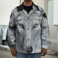 Monochrome Wolf Print Men's Shirt Jacket