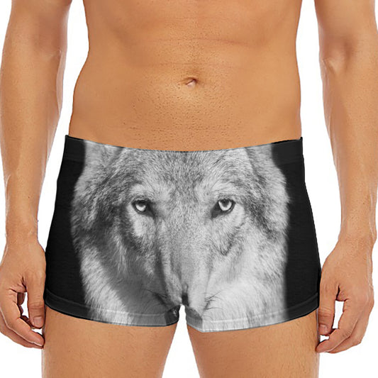 Monochrome Wolf Print Men's Short Boxer Briefs