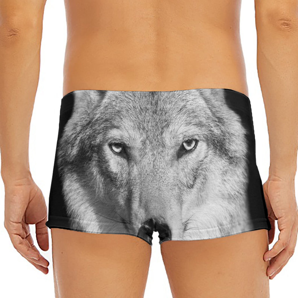 Monochrome Wolf Print Men's Short Boxer Briefs