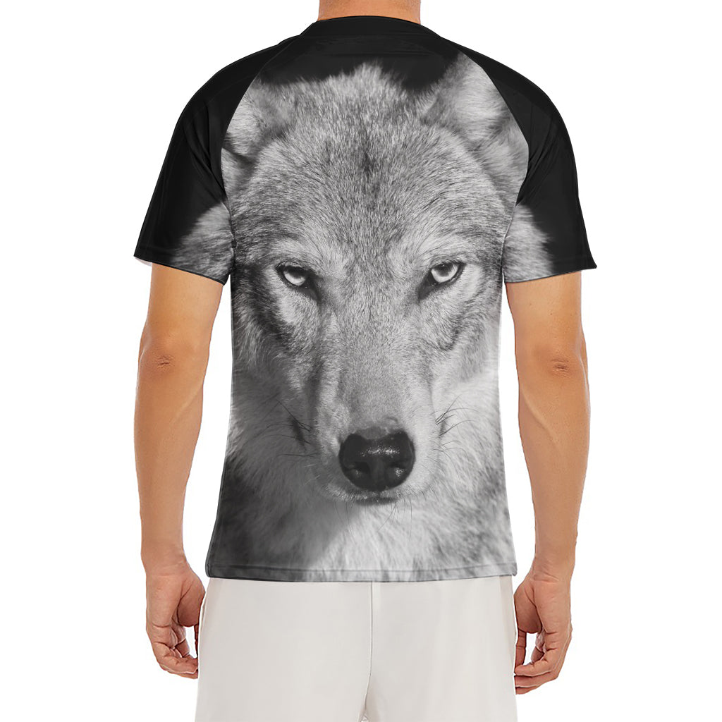 Monochrome Wolf Print Men's Short Sleeve Rash Guard