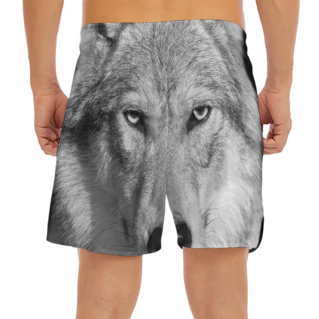 Monochrome Wolf Print Men's Split Running Shorts