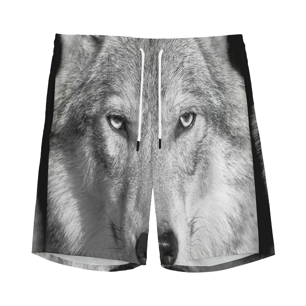 Monochrome Wolf Print Men's Sports Shorts